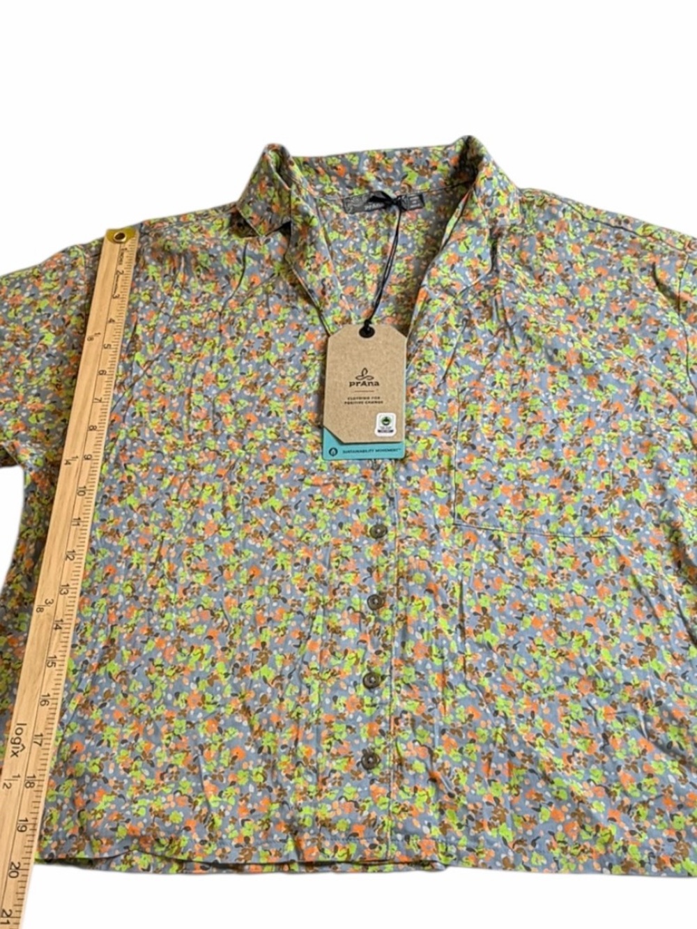 NWT prAna Iguala Floral Button Front TENCEL Modal Crop Shirt Top Small - Picture 6 of 9